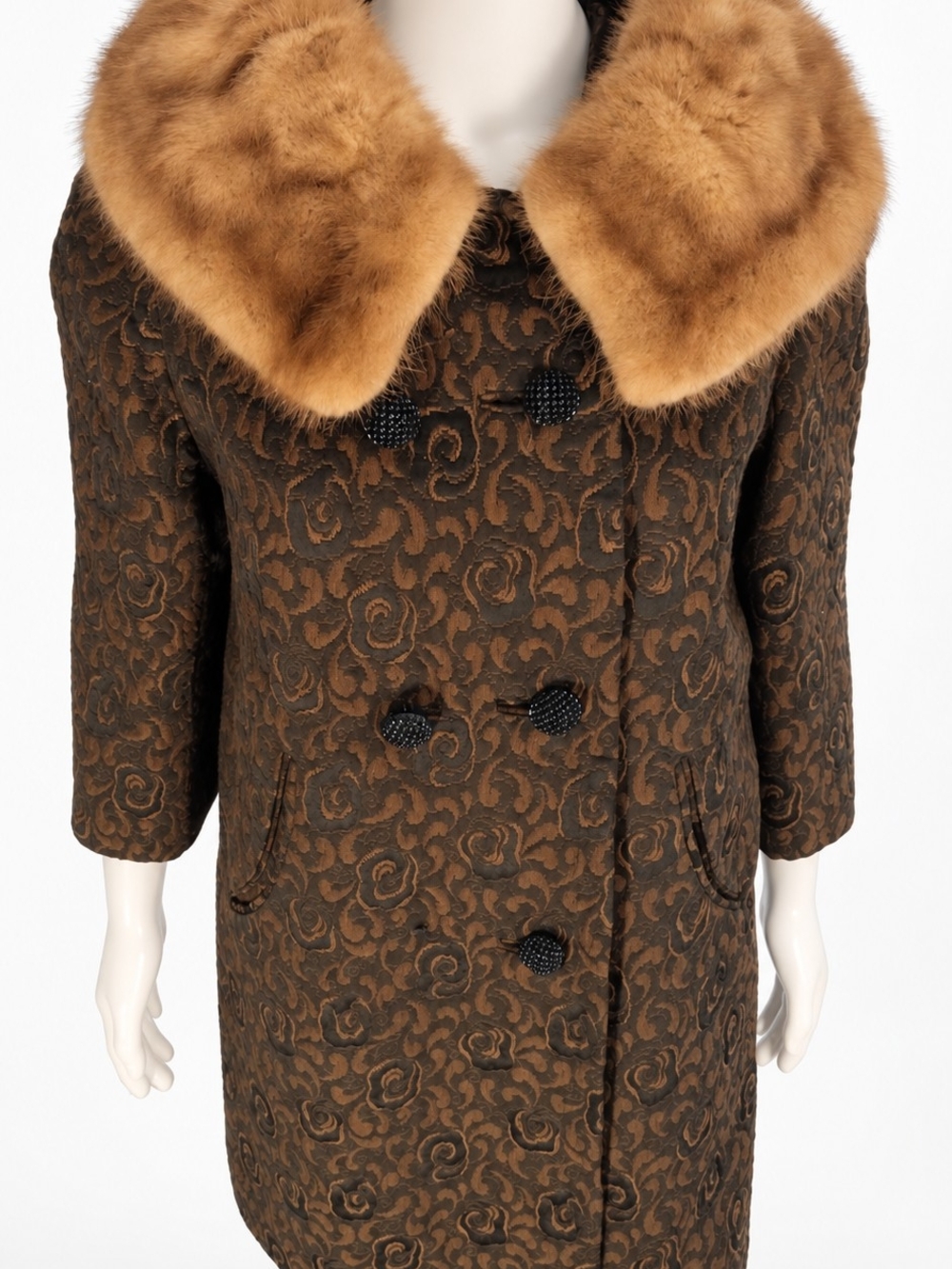 Vintage Union Made Rare Black Copper Brocade Coat W/Mink Collar MCM " Fab Find!